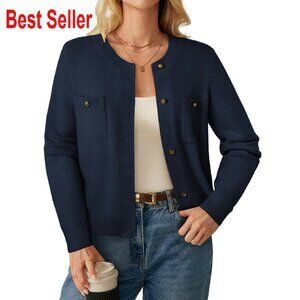 Tweed Cropped Cardigan Lightweight Knit Blazer Chic Elegant Fall Fashion